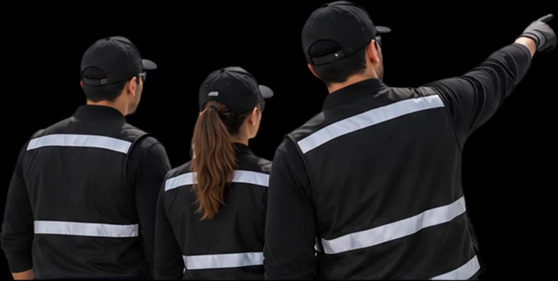 Equipo de NEXURA QS de espaldas, señalando hacia la planta